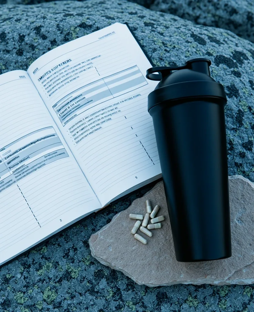 Precision sports nutrition equipment on sandstone.
